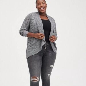 Torrid Pointelle Cardigan Curved Hem Sweater Grey Size 4